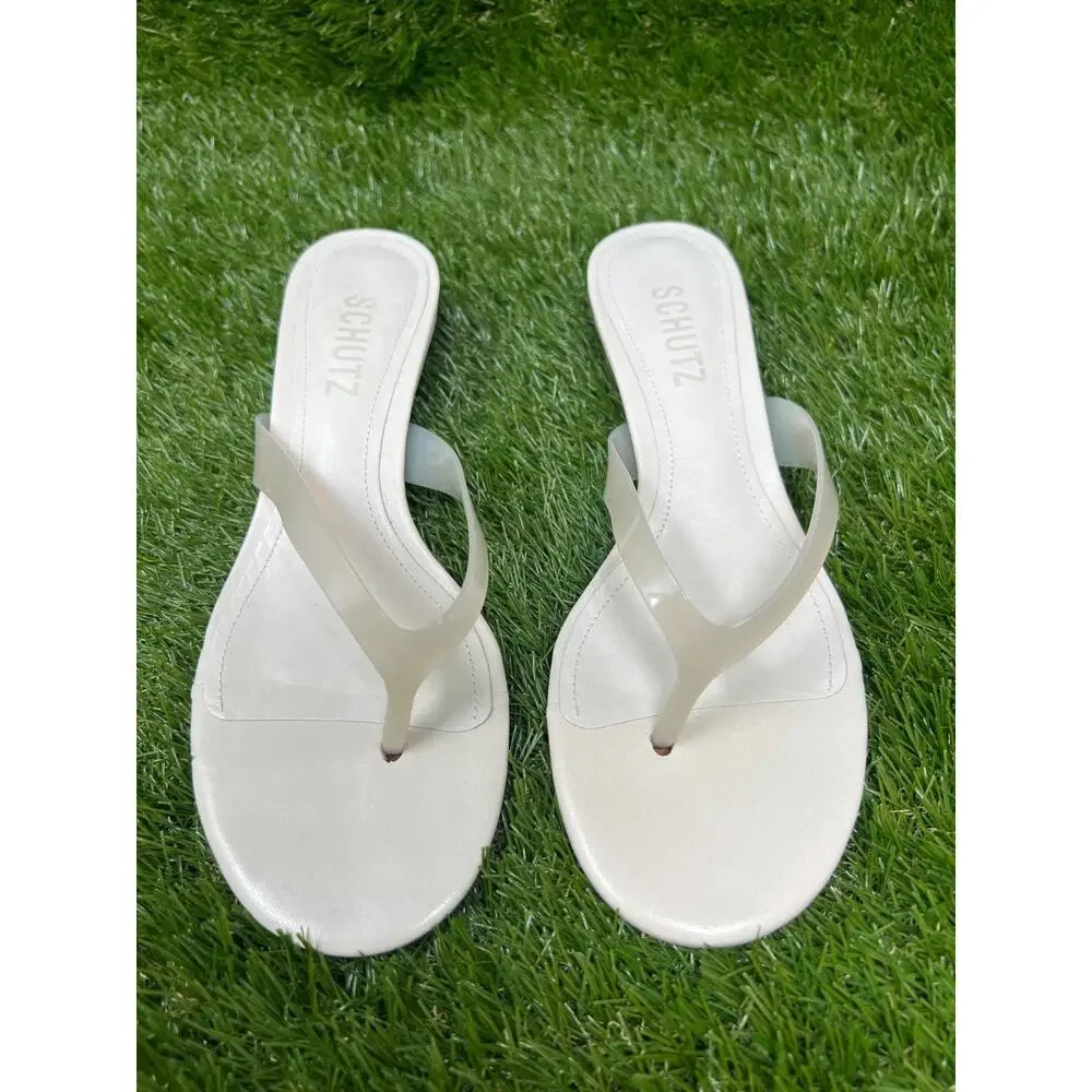 Schutz Roslyn Wedge Women's Size 5B Sugar White Thong Sandals